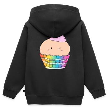 Grumpy Cupcake Print - Kinder Premium Organic Zip Hoodie - Schwarz - Hinten - AI Model Kid Male (0cm)
