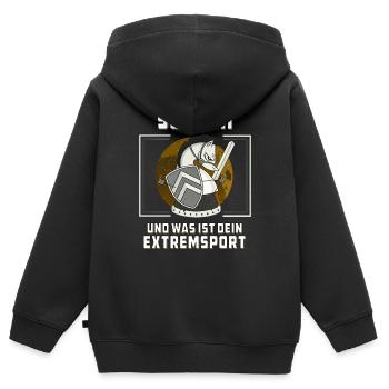 SCHACH UND WAS IST DEIN EXTREMSPORT - Kinder Premium Organic Zip Hoodie - Schwarz - Hinten - AI Model Kid Male (0cm)