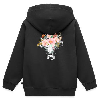KUHKOPF MIT BLÜTEN - Kinder Premium Organic Zip Hoodie - Schwarz - Hinten - AI Model Kid Male (0cm)