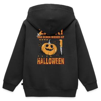 KÜRBIS ZACK HALLOWEEN - Kinder Premium Organic Zip Hoodie - Schwarz - Hinten - AI Model Kid Male (0cm)