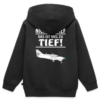 MOTORFLIEGER NICHT SO TIEF - Kinder Premium Organic Zip Hoodie - Schwarz - Hinten - AI Model Kid Male (0cm)