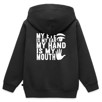 Sourds sourds-muets sourds sourds - Sweat Premium à capuche zippé enfant bio - noir - Dos - AI Model Kid Male (0cm)