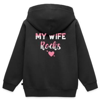 Meine Frau fetzt Meine Frau rockt - Kinder Premium Organic Zip Hoodie - Schwarz - Hinten - AI Model Kid Male (0cm)