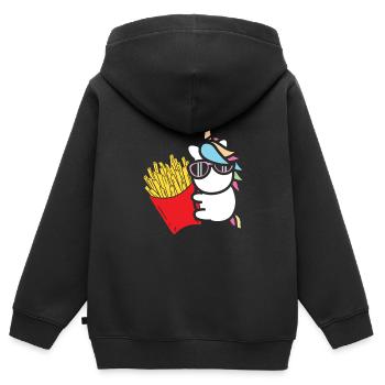 Pommes Frites Pommes Liebhaber Einhorn mit Pommes - Kinder Premium Organic Zip Hoodie - Schwarz - Hinten - AI Model Kid Male (0cm)
