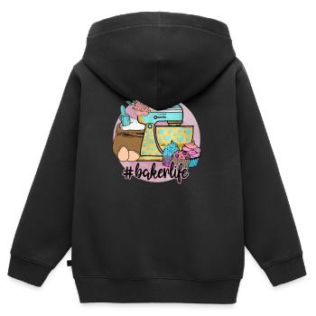Boulangerie Baker Boulangerie Boulangerie Gâteau de confiserie - Sweat Premium à capuche zippé enfant bio - noir - Dos - AI Model Kid Male (0cm)