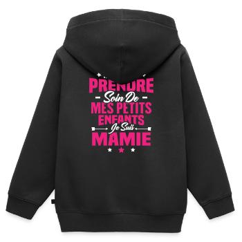 Prendre soin de mes petits enfants, Je suis mamie - Sweat Premium à capuche zippé enfant bio - noir - Dos - AI Model Kid Male (0cm)