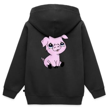 Cochon - Sweat Premium à capuche zippé enfant bio - noir - Dos - AI Model Kid Male (0cm)