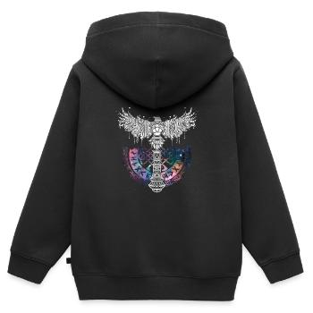 Thor Hammer Raven Mjölnir Rune Viking Galaxy - Sweat Premium à capuche zippé enfant bio - noir - Dos - AI Model Kid Male (0cm)