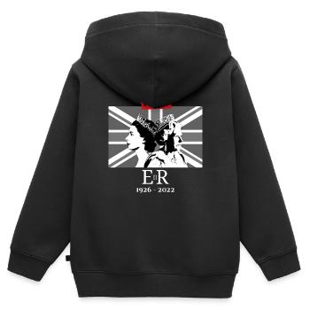 Königin Elizabeth II. - RIP - Das Ende einer Ära - Kinder Premium Organic Zip Hoodie - Schwarz - Hinten - AI Model Kid Male (0cm)