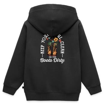 Wandern Wanderstiefel Seele sauber Stiefel dreckig - Kinder Premium Organic Zip Hoodie - Schwarz - Hinten - AI Model Kid Male (0cm)