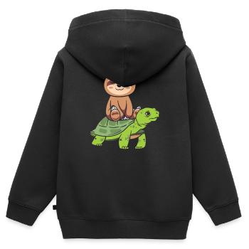 Drôle de tortue de mer Tortue de mer Eau de mer - Sweat Premium à capuche zippé enfant bio - noir - Dos - AI Model Kid Male (0cm)