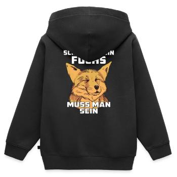 SCHLAU WIE EIN FUCHS MUSS MAN SEIN - Kinder Premium Organic Zip Hoodie - Schwarz - Hinten - AI Model Kid Male (0cm)