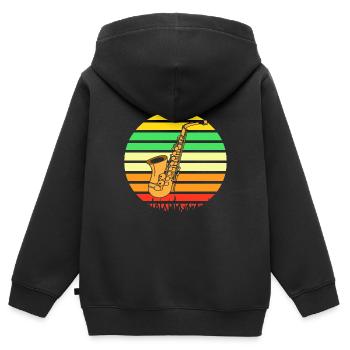 Des designs vintage rétro impressionnants pour les amateurs de jazz - Sweat Premium à capuche zippé enfant bio - noir - Dos - AI Model Kid Male (0cm)