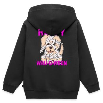 HUND HAPPY WAU-O-WEEN - Kinder Premium Organic Zip Hoodie - Schwarz - Hinten - AI Model Kid Male (0cm)