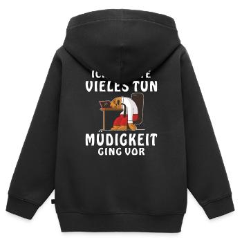 ICH MÜSSTE VIELES TUN MÜDIGKEIT GING VOR - Kinder Premium Organic Zip Hoodie - Schwarz - Hinten - AI Model Kid Male (0cm)