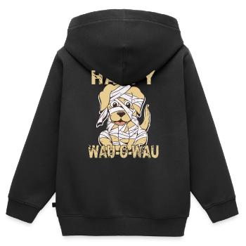 HUND HAPPY WAU-O-WAU - Kinder Premium Organic Zip Hoodie - Schwarz - Hinten - AI Model Kid Male (0cm)