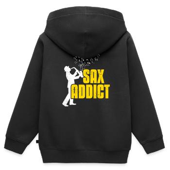 SAX Addict Retro Funny Jazz & Blues Lover T-Shirt - Sweat Premium à capuche zippé enfant bio - noir - Dos - AI Model Kid Male (0cm)