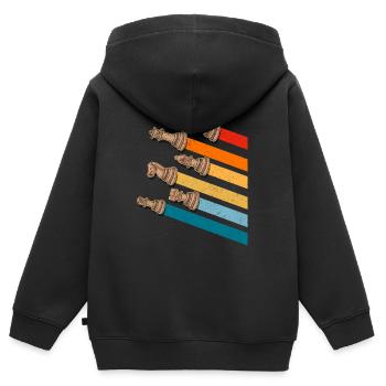 Pièces d’échecs Couleurs vintage - Sweat Premium à capuche zippé enfant bio - noir - Dos - AI Model Kid Male (0cm)