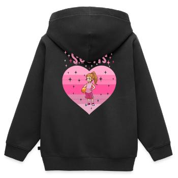 Herz Liebe Sport Basketball Mädchen 6. Geburtstag - Kinder Premium Organic Zip Hoodie - Schwarz - Hinten - AI Model Kid Male (0cm)