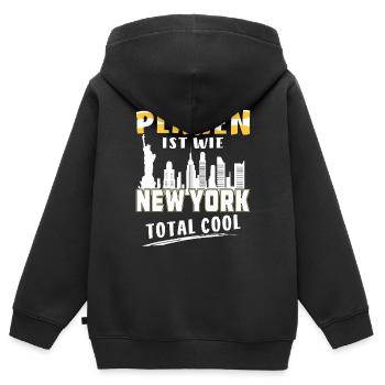 PLAUEN IST WIE NEW YORK - Kinder Premium Organic Zip Hoodie - Schwarz - Hinten - AI Model Kid Male (0cm)