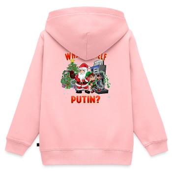 Drôle de Père Noël et Elf Pompe à essence Humour de Noël - Sweat Premium à capuche zippé enfant bio - rose - Dos - AI Model Kid Female (0cm)
