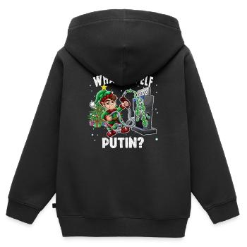 Was der Elf Putin Funny Gas Preis Weihnachten - Kinder Premium Organic Zip Hoodie - Schwarz - Hinten - AI Model Kid Male (0cm)