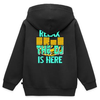RELAX The DJ Is Here T-shirt rétro Deejay cool - Sweat Premium à capuche zippé enfant bio - noir - Dos - AI Model Kid Male (0cm)