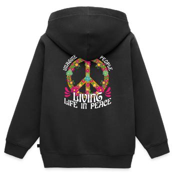 Symbol des Weltfriedens Blumen Stellen Sie sich vor - Kinder Premium Organic Zip Hoodie - Schwarz - Hinten - AI Model Kid Male (0cm)