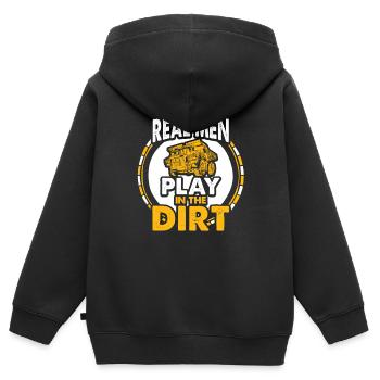 Echte Männer spielen im Dreck Bagger Baustelle - Kinder Premium Organic Zip Hoodie - Schwarz - Hinten - AI Model Kid Male (0cm)