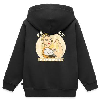 FEMINIST IN TRAINING - Kinder Premium Organic Zip Hoodie - Schwarz - Hinten - AI Model Kid Male (0cm)