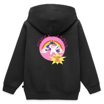 Schulkind 2023 Einhorn ich rocke jetzt die Schule - Kinder Premium Organic Zip Hoodie - Schwarz - Hinten - AI Model Kid Male (0cm)