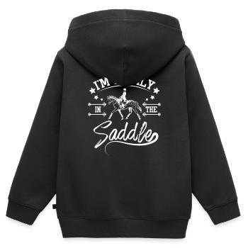Je suis fermement en selle équitation - Sweat Premium à capuche zippé enfant bio - noir - Dos - AI Model Kid Male (0cm)