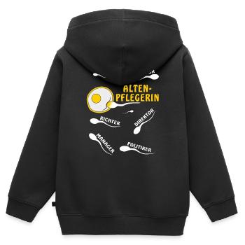 ALTENPFLEGERIN - Kinder Premium Organic Zip Hoodie - Schwarz - Hinten - AI Model Kid Male (0cm)