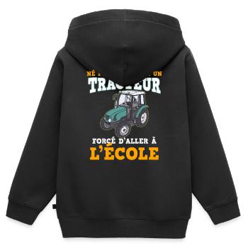 Tracteur Petit Garçon Idée Cadeau Enfant - Sweat Premium à capuche zippé enfant bio - noir - Dos - AI Model Kid Male (0cm)