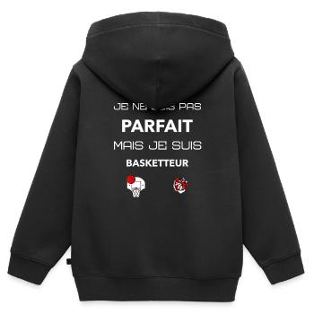 je ne suis pas parfait mais je suis basketteur - Sweat Premium à capuche zippé enfant bio - noir - Dos - AI Model Kid Male (0cm)