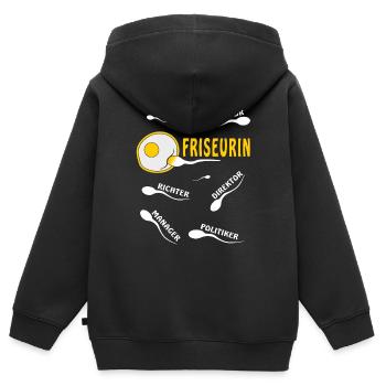 FRISEURIN - Kinder Premium Organic Zip Hoodie - Schwarz - Hinten - AI Model Kid Male (0cm)