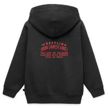 Lutte noun L’art de plier des vêtements avec - Sweat Premium à capuche zippé enfant bio - noir - Dos - AI Model Kid Male (0cm)