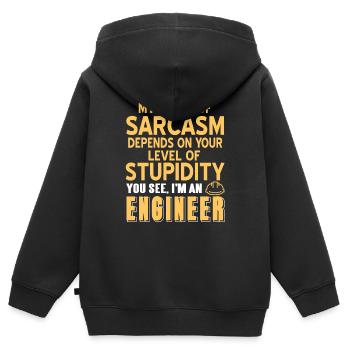 Mon niveau de sarcasme dépend de votre stupidité - Sweat Premium à capuche zippé enfant bio - noir - Dos - AI Model Kid Male (0cm)