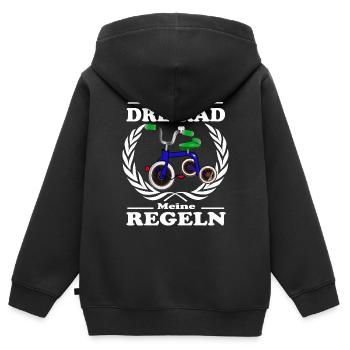 Mein Dreirad und meine Regeln. Kind mit Regeln - Kinder Premium Organic Zip Hoodie - Schwarz - Hinten - AI Model Kid Male (0cm)