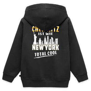 CHEMNITZ IST WIE NEW YORK - Kinder Premium Organic Zip Hoodie - Schwarz - Hinten - AI Model Kid Male (0cm)