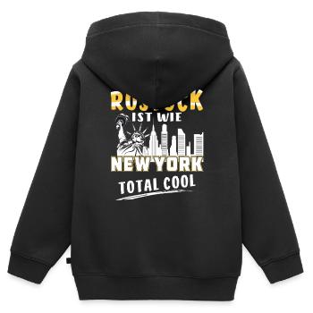 ROSTOCK IST WIE NEW YORK - Kinder Premium Organic Zip Hoodie - Schwarz - Hinten - AI Model Kid Male (0cm)