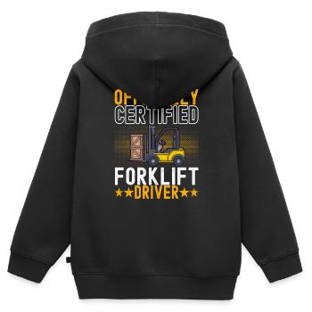 Chariot élévateur Conducteur de chariot élévateur - Sweat Premium à capuche zippé enfant bio - noir - Dos - AI Model Kid Male (0cm)