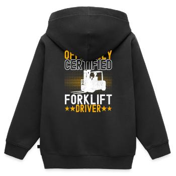 Chariot élévateur Conducteur de chariot élévateur - Sweat Premium à capuche zippé enfant bio - noir - Dos - AI Model Kid Male (0cm)
