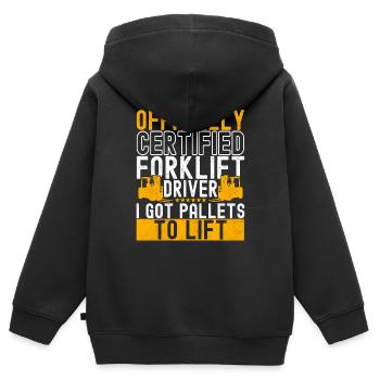 Chariot élévateur Conducteur de chariot élévateur - Sweat Premium à capuche zippé enfant bio - noir - Dos - AI Model Kid Male (0cm)