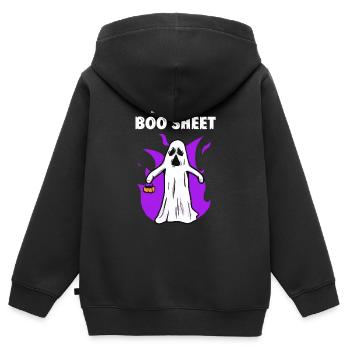 C’EST BOO SHEET Ghost * Joyeux Halloween * - Sweat Premium à capuche zippé enfant bio - noir - Dos - AI Model Kid Male (0cm)