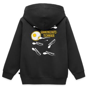 SONNENSCHUTZ-TECHNIKER - Kinder Premium Organic Zip Hoodie - Schwarz - Hinten - AI Model Kid Male (0cm)