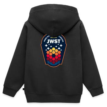 JWST Design rétro - Sweat Premium à capuche zippé enfant bio - noir - Dos - AI Model Kid Male (0cm)