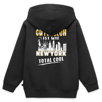 GÜTERSLOH IST WIE NEW YORK - Kinder Premium Organic Zip Hoodie - Schwarz - Hinten - AI Model Kid Male (0cm)