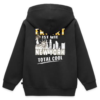 ERFURT IST WIE NEW YORK - Kinder Premium Organic Zip Hoodie - Schwarz - Hinten - AI Model Kid Male (0cm)