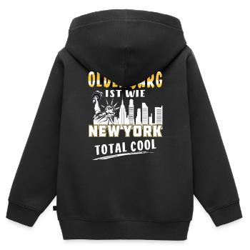 OLDENBURG IST WIE NEW YORK - Kinder Premium Organic Zip Hoodie - Schwarz - Hinten - AI Model Kid Male (0cm)